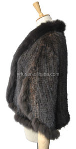 YR332 Many Colors Classic Ladies <strong>Mink</strong> Knitted With Fox Fur <strong>Poncho</strong> - Product Image 2