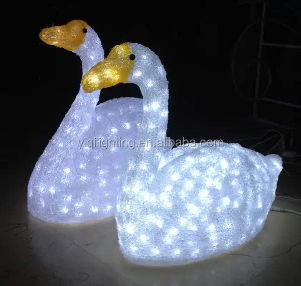 O cisne iluminado acrílico para decoração ao ar livre, decorações de quintal de natal