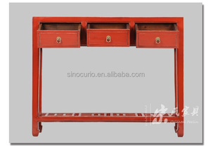 <span class=keywords><strong>Console</strong></span> chinoise antique à trois tiroirs, <span class=keywords><strong>table</strong></span> rouge en bois - Product Image 4
