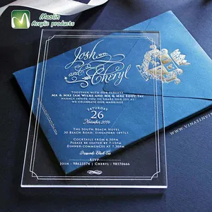 Kartu undangan pernikahan akrilik ramah lingkungan untuk dekorasi pernikahan warna kustom akrilik diimpor