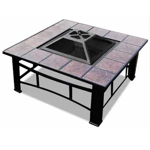 Outdoor Patio Square Tie Top Fire Pit BBQ Table