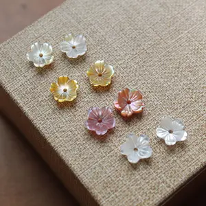 8MM Wholesale OEM Loose Gemstone Shell Accessories Mother of Pearl MOP Natural Shell Carved Flower with hole for Jewelry Making