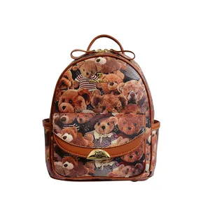 Dick Bear Brand Printing Cute Fashion Design Cartoon backpack Leather waterproof rucksack book bag for college school teen girl