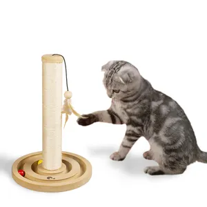 도매업 sisal 나무 플라스틱 공 깃털 라운드 고양이 장난감 고양이 긁는 포스트
