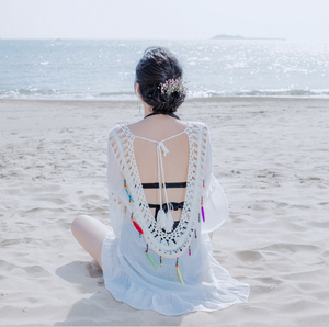 2018 sexy backless với Pom Pom thiết kế bìa up phụ nữ áo tắm Bìa up beachwear - Product Image 5