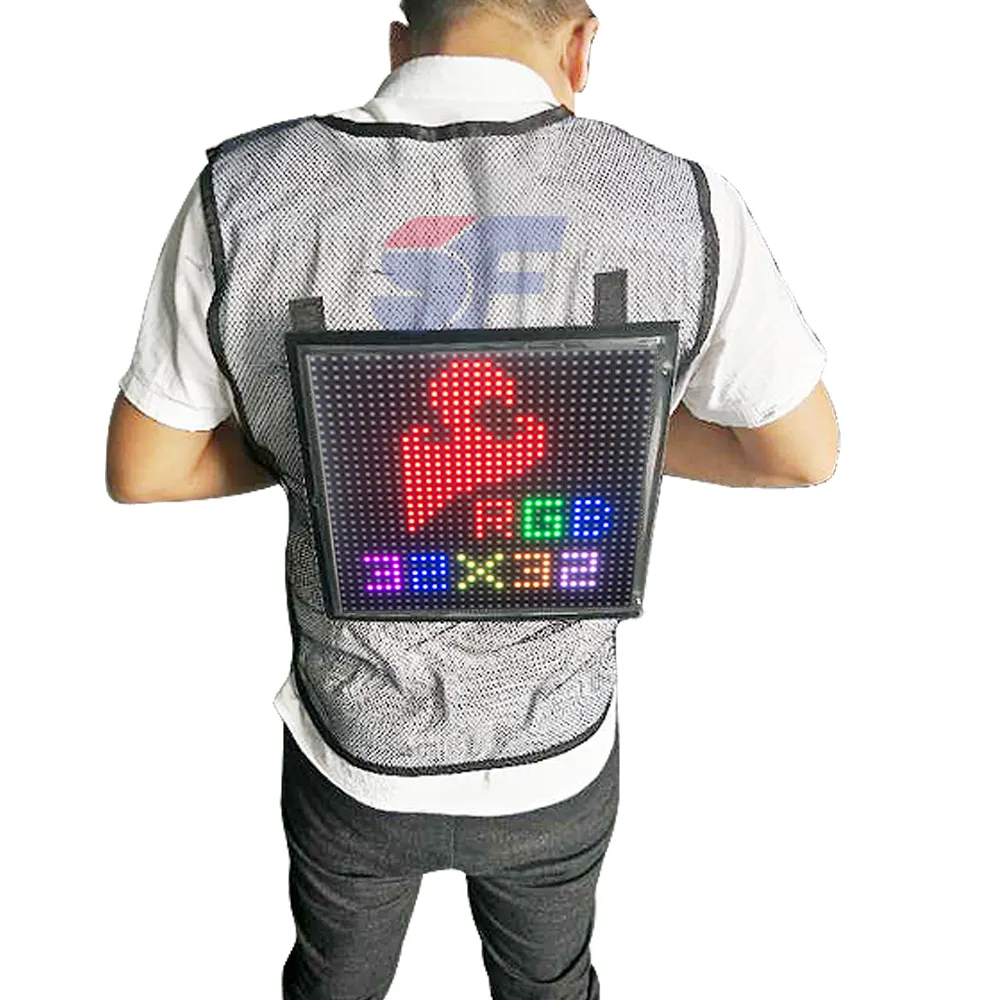 กระเป๋าเป้สะพายหลังใหม่โฆษณาเสื้อกั๊ก LED แสดงหน้าจอ Led แสดงข้อความโทรศัพท์วิดีโอ