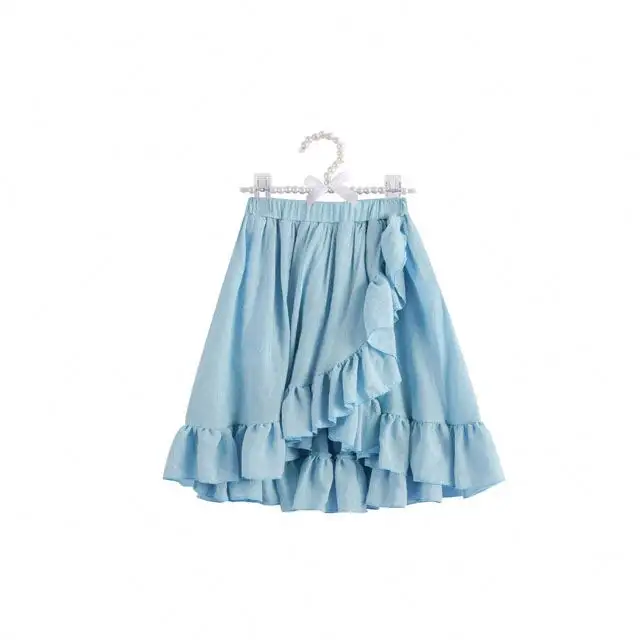 Factory Directly Sold Cheap Wholesale Plain Blue Ruffle Wrap Maxi Baby Girl Skirt