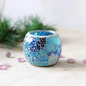 Shanghai Linlang Hot Sale Handmade Pattern Red <strong>Blue</strong> Mosaic Glass Bowl Mosaic Glass <strong>Tea</strong> <strong>Light</strong> Candle <strong>Holder</strong> - Product Image 4
