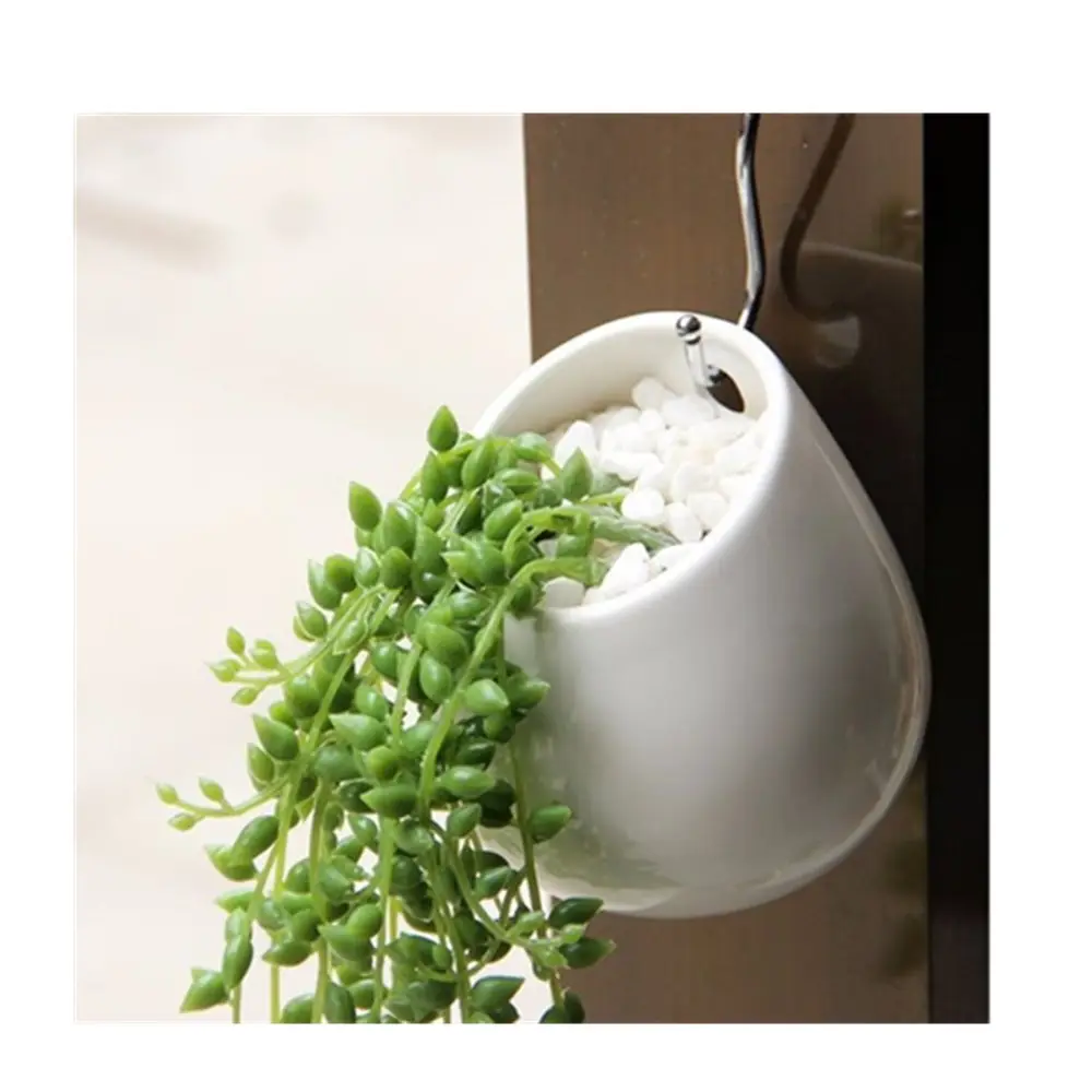 Succulent Mini Round White Ceramic Hydroponic Wall-mounted Flower Pots