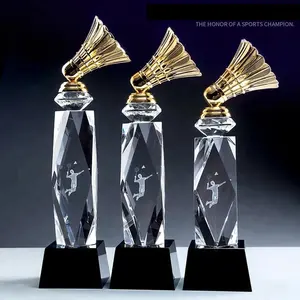 Honneur de cristal Meilleure vente Nouveau Design <span class=keywords><strong>Badminton</strong></span> 3d Gravure Logo Sports Crystal Awards Trophy - Product Image 1