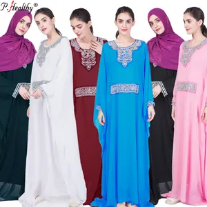 Hoge kwaliteit Islamitische abaya jurken arabische dames caftan kaftan mousseline drop schip vrouwen vlakte steentjes rimpel luxe lange jurk