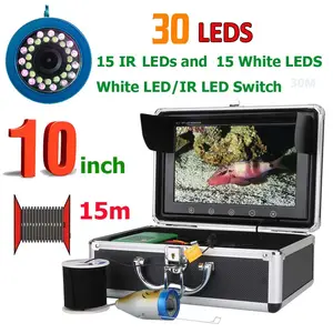 10 pollici 15M 1000TVL Fish Finder telecamera subacquea per la pesca 15 pezzi led bianchi + 15 pezzi lampada a infrarossi per pesca sul ghiaccio/mare/fiume