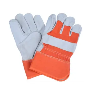 GL1008 High visibility Orange Cow split leather working gloves