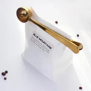 Gold edelstahl Löffel Scoop mit Tasche Mess Clip kaffee löffel