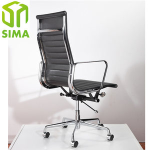 Emes modern ribbed back executive chair de bureau genuine leather black - Product Image 2