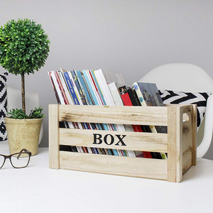 Wooden <strong>Crate</strong> - 4-Count Rustic Decorative Storage Caddy Set, Unfinished Wood Craft Boxes for Organizing <strong>Vinyl</strong>, Books and Grocerie - Product Image 5