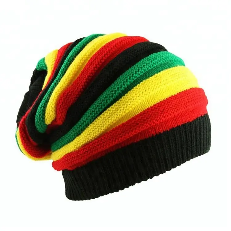 MenのWomenのビーニーCap Crochet Patterns Striped Free Jamaica Knitted Rasta Hat