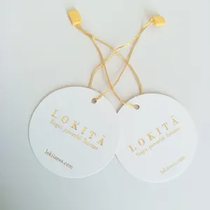 Tùy Chỉnh Trắng Vòng Chai Quà Tặng Thẻ Giấy Treo Thẻ Với In Logo Riêng, Phụ Kiện May Mặc Quần Áo Hangtag Với Lá Vàng - Product Image 1