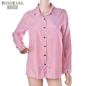 Tongyang kemeja lengan panjang garis-garis wanita, blus longgar kerah lipat musim gugur, atasan kasual wanita ukuran Plus 3XL - Product Image 6