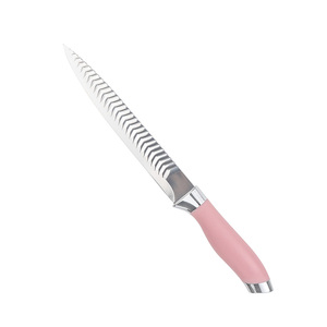 Juego de cuchillos de cocina modernos de 8 piezas Juego de cuchillos de chef de seguridad livianos de acero inoxidable súper afilados con mango de PP rosa