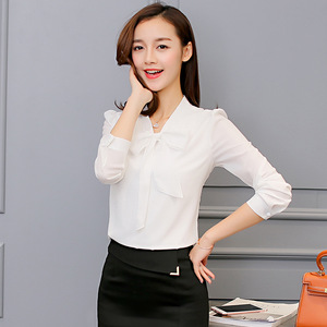 Nuove Camicie a Maniche Lunghe Primavera-Estate <span class=keywords><strong>per</strong></span> Donna, Blusa Elegante in Chiffon con Fiocco <span class=keywords><strong>per</strong></span> Ufficio - Product Image 4