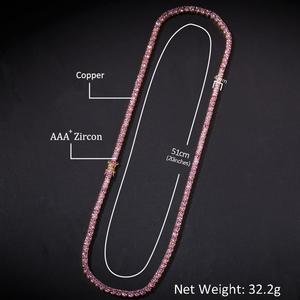 Collar de cadena de tenis de Zirconia AAAA para hombre y mujer, Gargantilla, color rosa, 4mm - Product Image 4