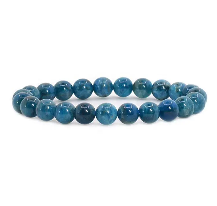 8mm Unisex Genuine Healing Energy Handmade Jewelry Beads Natural Blue Apatite Gemstones Beads Bracelet