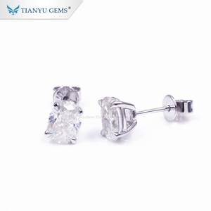 Boucles <span class=keywords><strong>d</strong></span>'oreilles Tianyu Gems en or pur 14k/18k avec moissanite ovale taille glace pilée, clous solitaires classiques à quatre griffes - Product Image 2