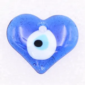 แฮนด์เมด Murano Lampwork แม่เหล็กตุรกีสีฟ้าชั่วร้ายตาแก้วหัวใจเครื่องรางลูกปัดเครื่องประดับสร้อยคอจี้