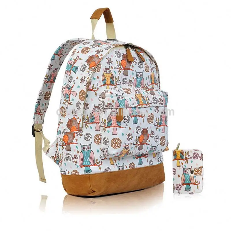 Ladies Girls Owl Canvas Backpack Rucksack School bag College Shoulder Bag