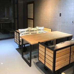 Sofá de madera con ruedas para restaurante, mueble de 3 asientos con silla de madera, asientos de cafetería, pedido personalizado - Product Image 4