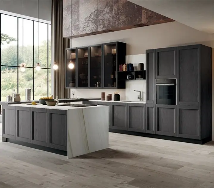 Wholesale Apartment American Birch Solid Wood Kitchen Cabinet Design