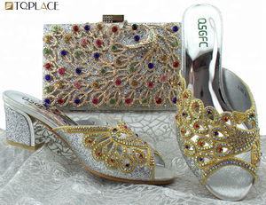 Hermosos zapatos africanos con bolso a juego Zapatos italianos y conjunto de bolsos con tacón bajo - Product Image 6