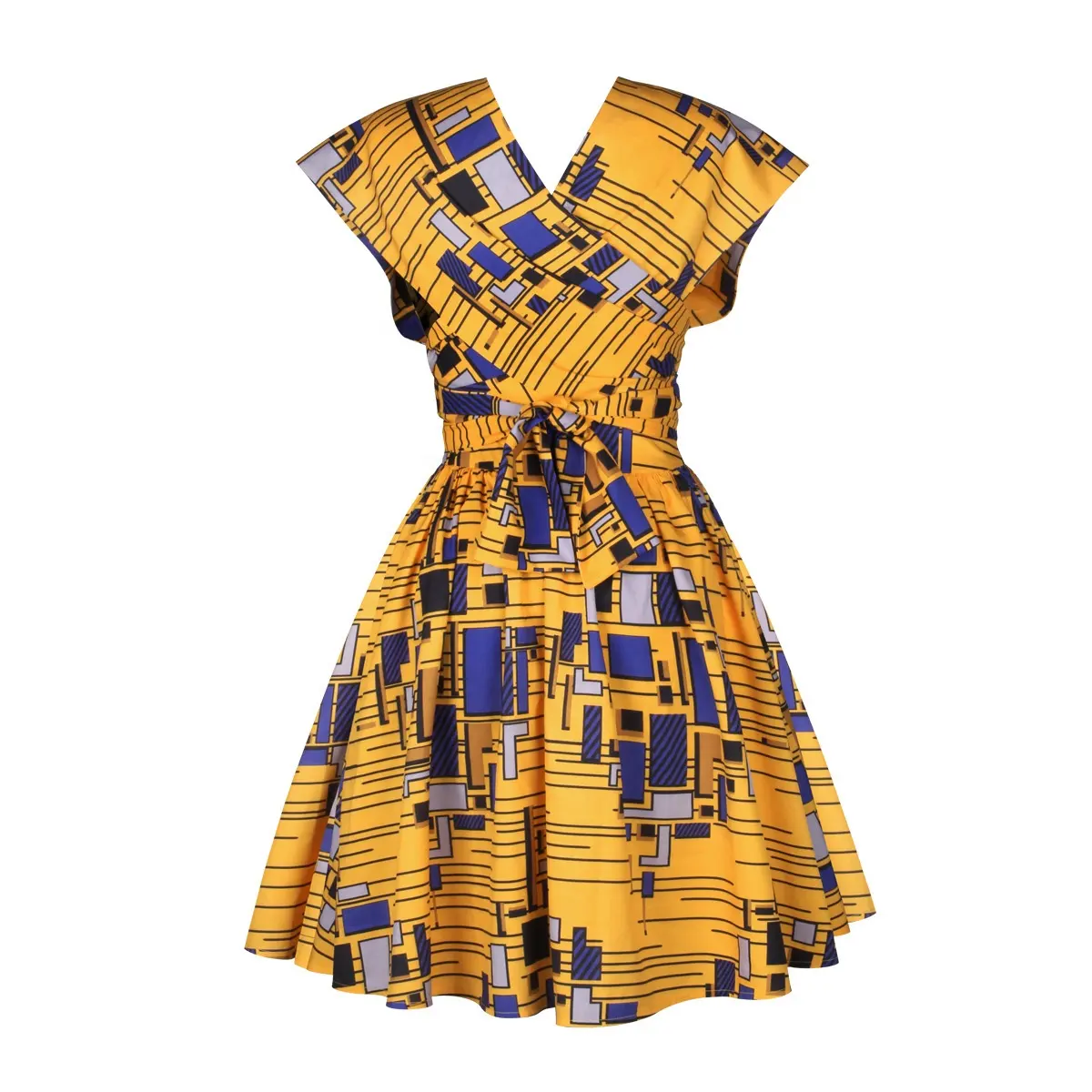 2019 مجموعة جديدة الأزياء المطبوعة الأفريقي يتوهم فستان من نسيج Kitenge القطني المطبوع تصاميم النساء حزب فساتين