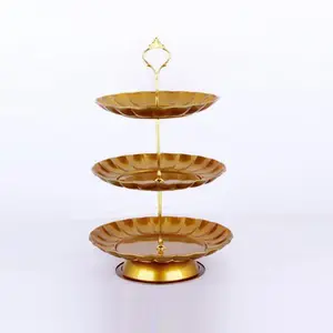 3 Tier Fancy Wedding stainless steel Snacks food Serving Trays Cake Stand in Dishes & Plates