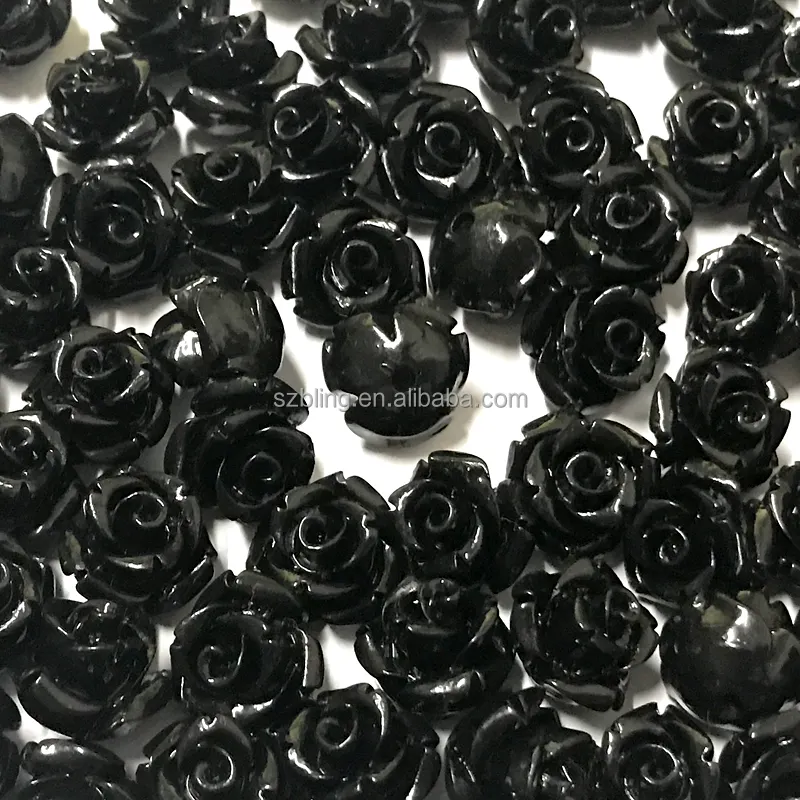 Wholesale Synthetic Black Coral Stone Carved Flower Beads