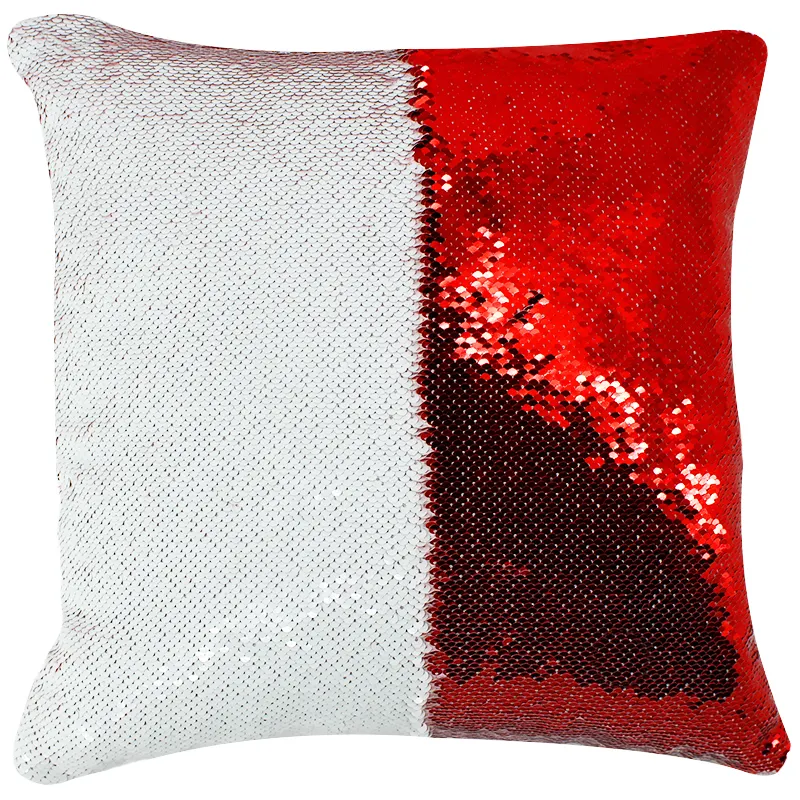 Funda decorativa mágica de moda de alta calidad, tela de lentejuelas Reversible para almohada de sublimación roja para Navidad de fábrica