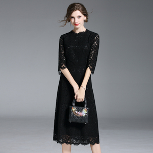 Negro manga larga señoras maduras vestido - Product Image 5