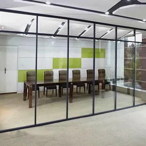 Office Aluminum Frame Double Interior Design Modular Profile Office Glass Folding Room Divider Partition Wall With Blinds
