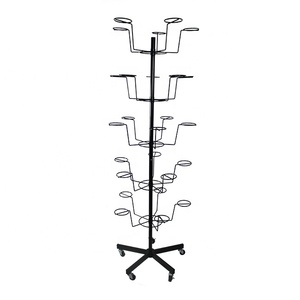 Supermarket Retail Shop Household Metal Wire Wheeled Multi Tiers Ring Shape Hook Hanging Helmet/Baseball Cap/Hat Display Rack - Product Image 3
