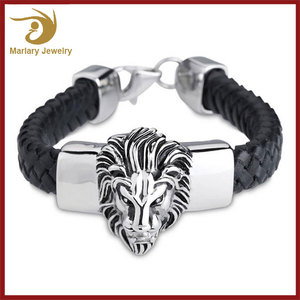 2017 En Cuir Wrap Bracelet Manchette, Tête de Lion Bracelet Bracelet Pour Hommes, En Acier inoxydable Bijoux - Product Image 1