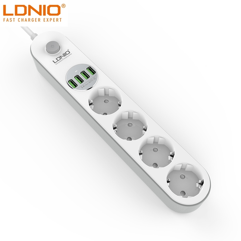 LDNIO SE4432 2,0 m шнур питания ЕС штекер контактный тип рабочего места USB удлинитель с 4EU розетки переменного тока и 4 USB комбо для мобильного телефона