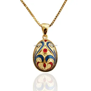 gold plating enamel Russian egg pendant with crystals