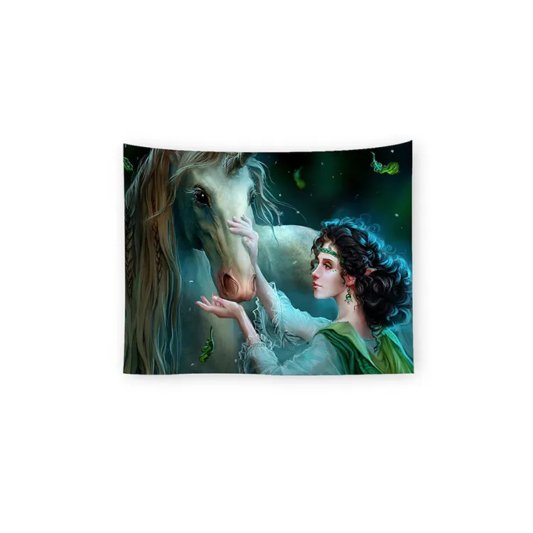 100%Polyester Girls In Forest Draw Up Indian Modern Wall Hangings Tapestry