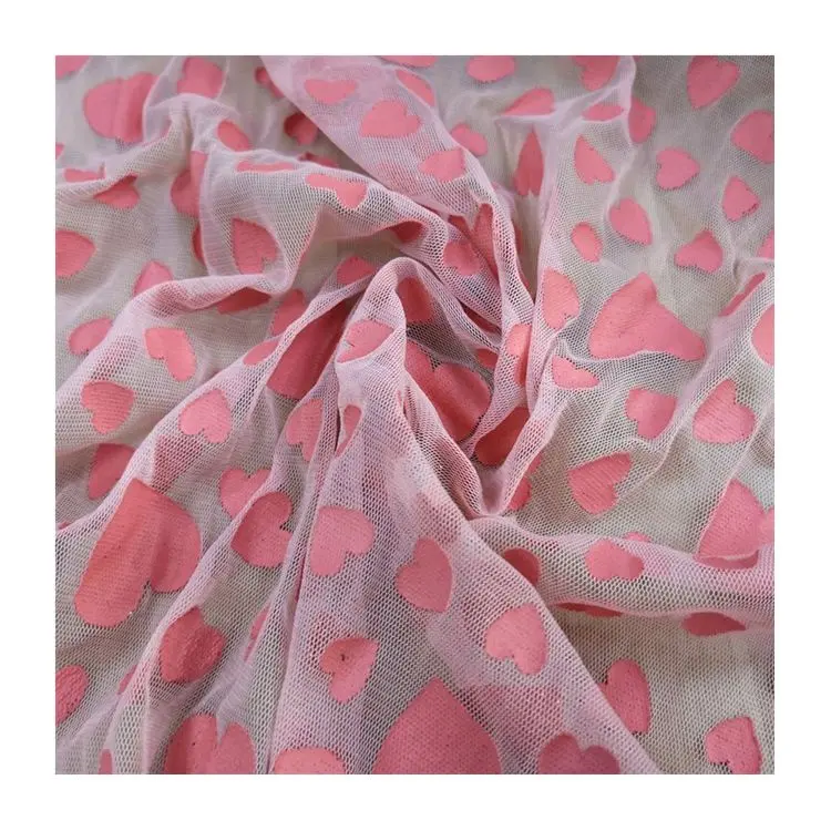 สีชมพูรูปแบบความรัก3D โฟมยางพิมพ์ Tulle ผ้า Glitter Tulle