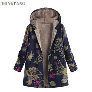 TONGYANG <span class=keywords><strong>cappotti</strong></span> con cappuccio giacca invernale cappotto da donna caldo stampa floreale tasche con cappuccio Vintage <span class=keywords><strong>Oversize</strong></span> <span class=keywords><strong>cappotti</strong></span> - Product Image 3