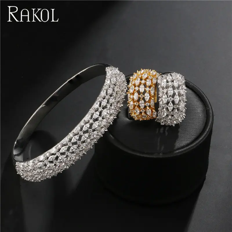 RAKOL SP354 fornitori di gioielli anello zircone cubico Vintage anello largo forma con pietra lucida Surround bellissimo Set di gioielli