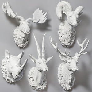 Fengrise — décoration murale 3D en résine moderne, fausses têtes de cerf, Animal blanc pur, décoration d'intérieur