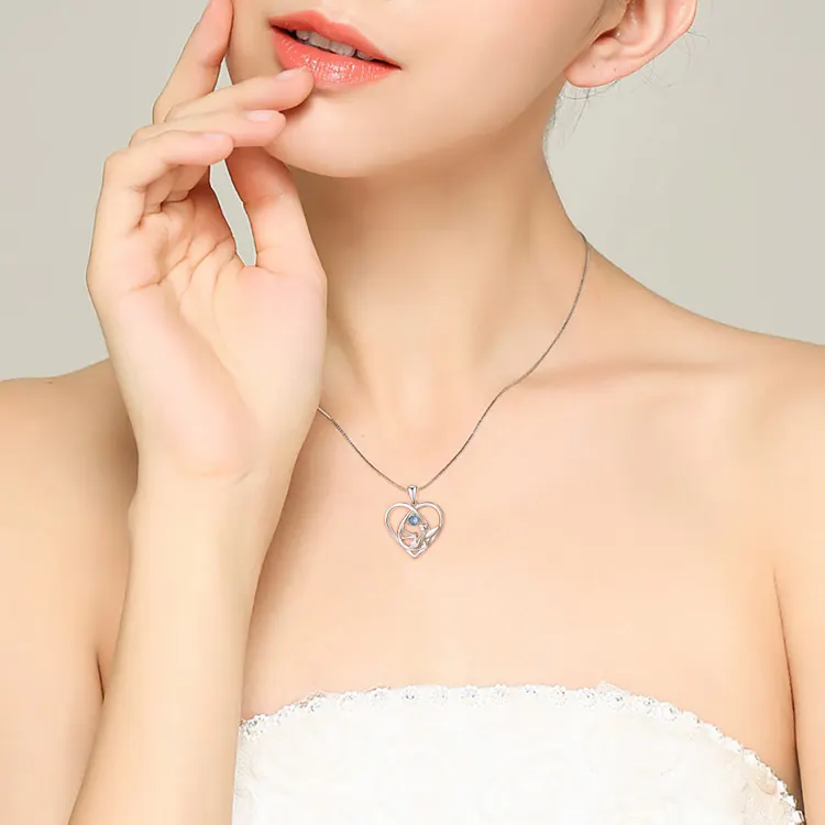 Китайский завод ювелирные изделия 925 пробы Серебряный Синий Cz фея с крыльями ангела Любовь сердце кулон ожерелье для женщин