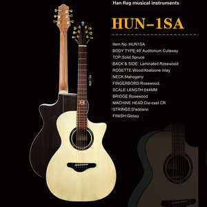 HUN-1SA 40 pulgadas GA Cutaway 6 <span class=keywords><strong>cuerdas</strong></span> Crafted picea sólida <span class=keywords><strong>guitarra</strong></span> acuática superior - Product Image 3